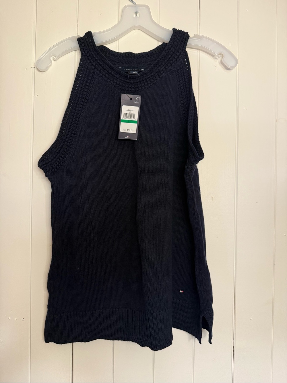 Tommy Hilfiger Navy Sleeveless Crewneck Knit Top